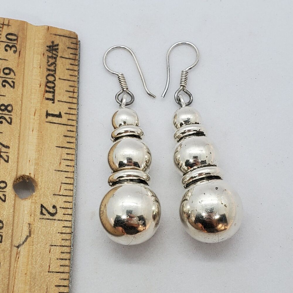 Sterling Silver Bead Dangle Earrings 20 grams